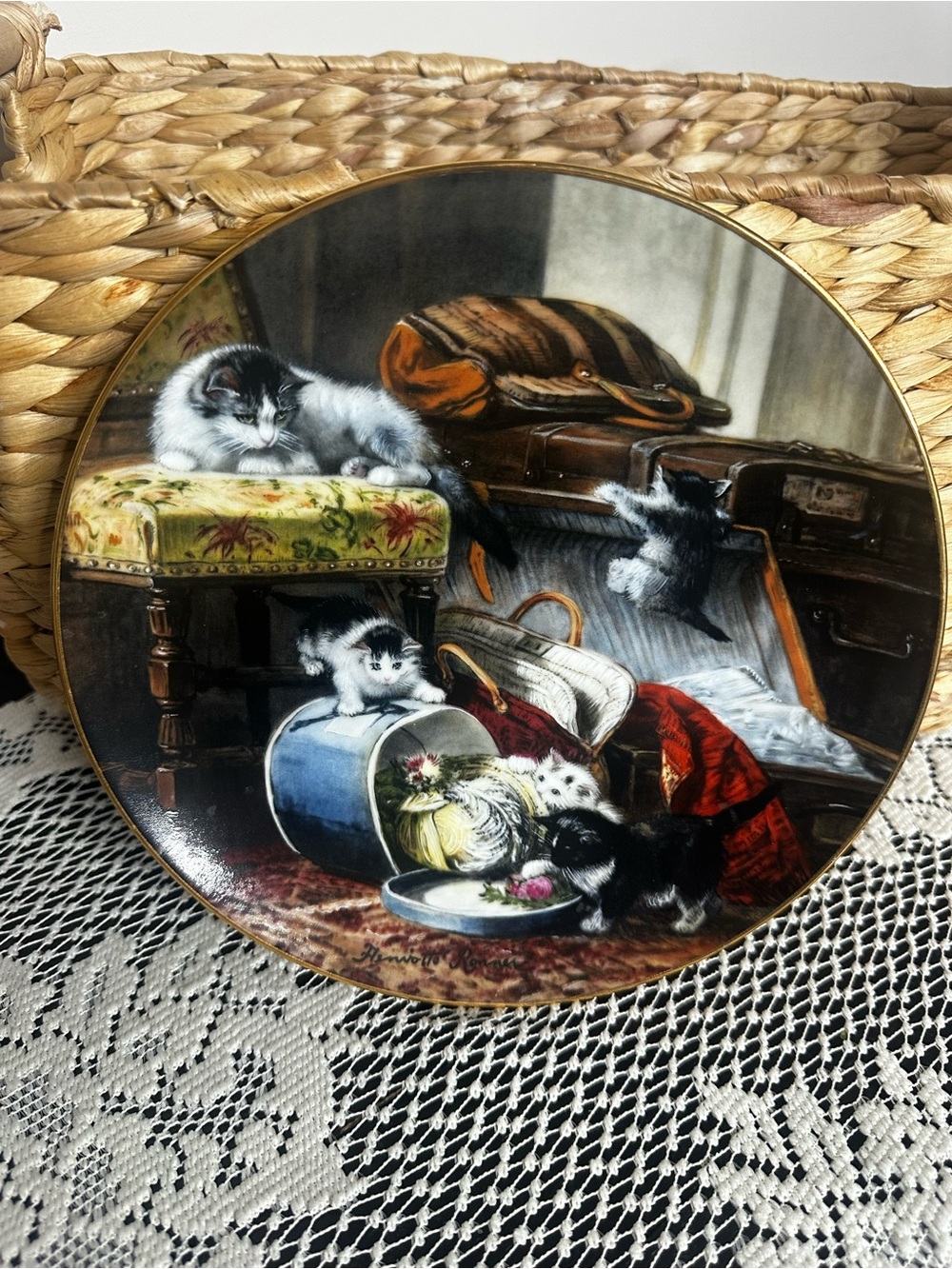George Decorative Plate with Black, White and Gold Accents